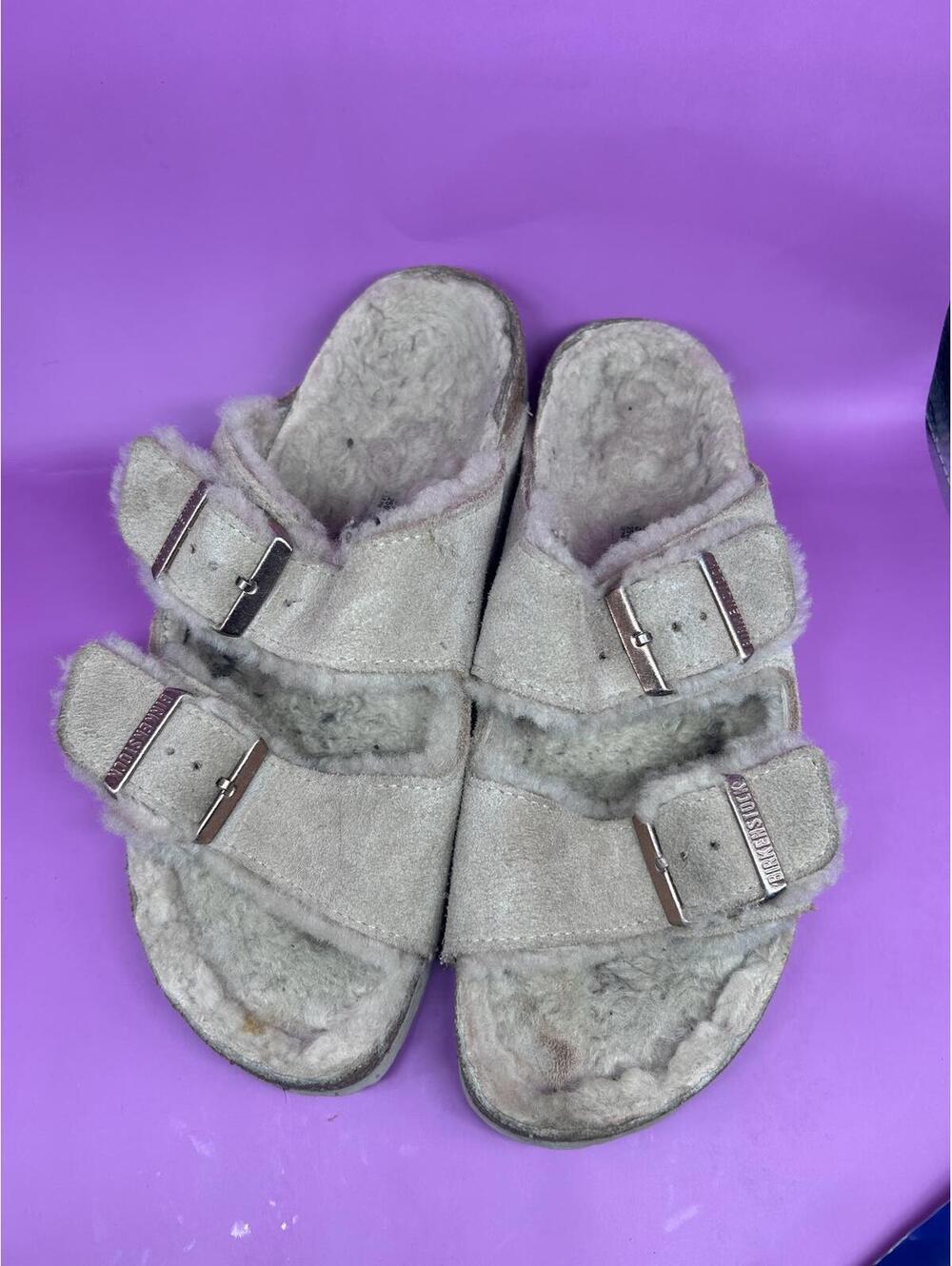 BIRKENSTOCK Arizona Shearling Suede Sandals - Stone Coin - 40 / 8.5 - Picture 8 of 9